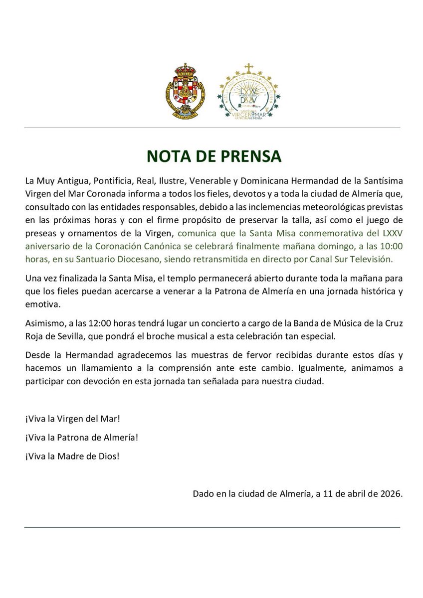 HdadVirgenMar's tweet photo. COMUNICADO | https://t.co/H3IHP2iq9r