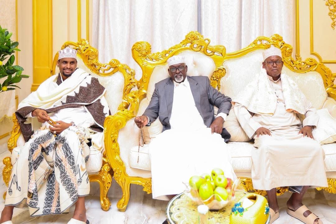 NasraBashiir's tweet photo. On Saturday, President @HassanSMohamud welcomed esteemed traditional leaders from Puntland, at @TheVillaSomalia. They engaged in a dialogue centered on addressing local needs and enhancing collaboration between the Federal Government and the Puntland community to promote political stability and foster sustainable development.