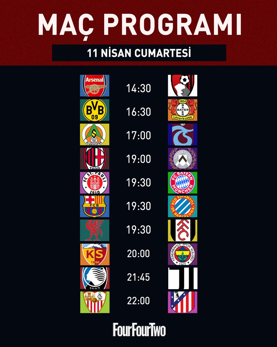 FourFourTwo_TR's tweet image. 🤩Futbol heyecanı, cumartesi günü programı ile devam ediyor. 

#FourFourTwo
