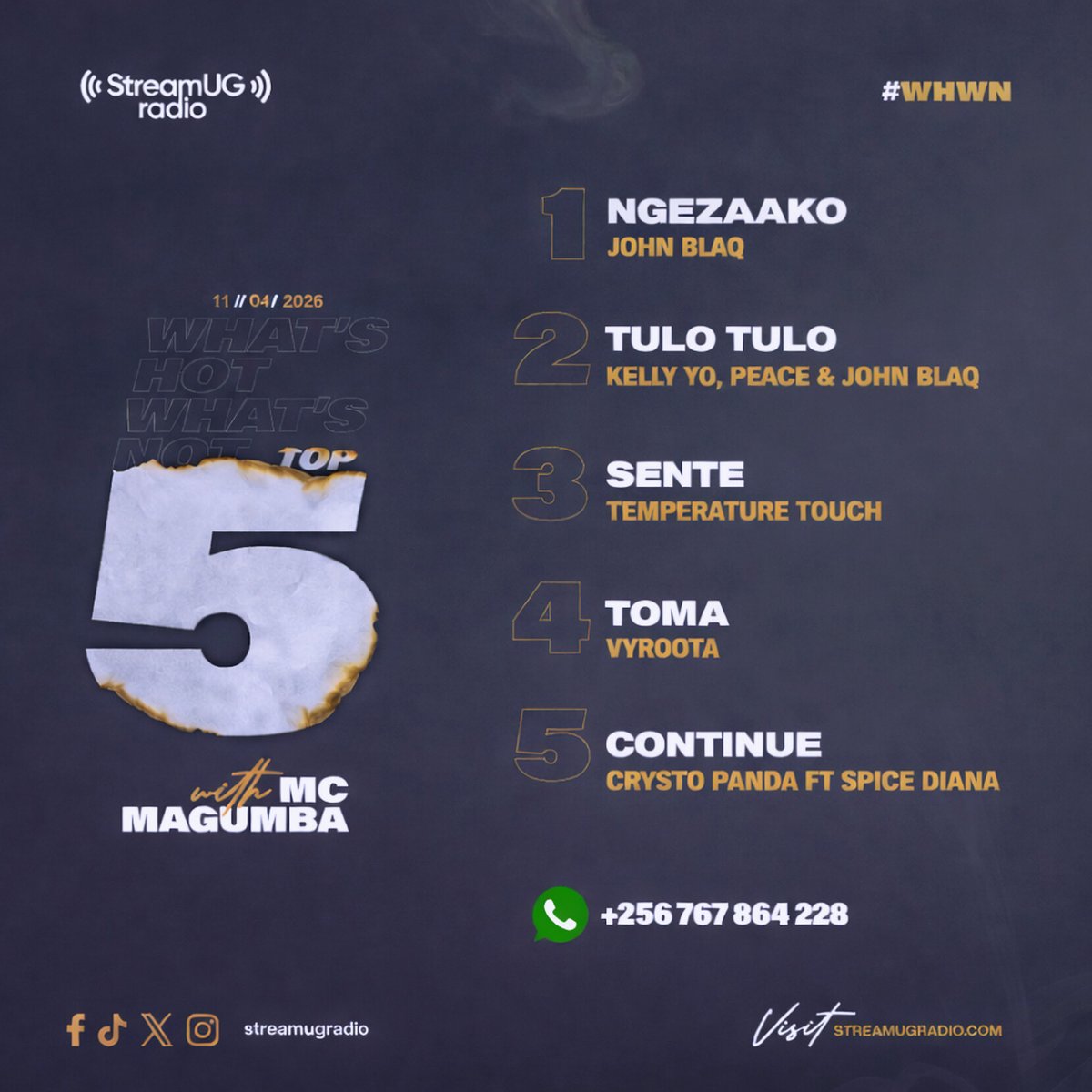 StreamUGRadio's tweet image. UG HITS ONLY 🔥🇺🇬
Check out the full Top 5 👉 streamugradio.com 🎶
Drop your favorite below 👇 #WHWN #StreamUGRadio