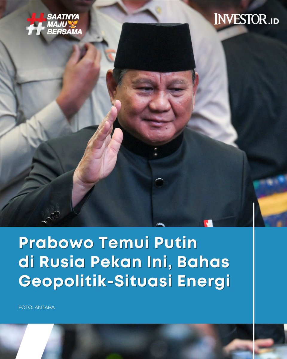 InvestorID's tweet image. Presiden Prabowo Subianto dijadwalkan melakukan kunjungan kerja ke Rusia pada pekan ini, Sabtu (11/4/2026). 

Baca terus investor.id dan unduh aplikasi Investor Daily di iOS dan App Store!

#PrabowoSubianto #VladimirPutin #InvestorDaily #SaatnyaMajuBersama