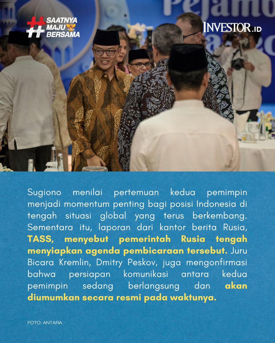 InvestorID's tweet image. Presiden Prabowo Subianto dijadwalkan melakukan kunjungan kerja ke Rusia pada pekan ini, Sabtu (11/4/2026). 

Baca terus investor.id dan unduh aplikasi Investor Daily di iOS dan App Store!

#PrabowoSubianto #VladimirPutin #InvestorDaily #SaatnyaMajuBersama
