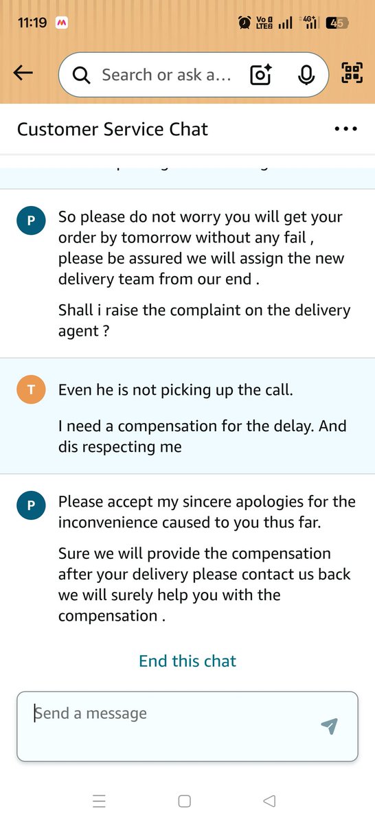 tombaby143's tweet photo. @amazon @amazonnews @amazonIN @ajassy @JeffBezos @PMOIndia  @BJP4India @CimGOI @AmazonHelp @INCIndia 
Amazon cheating.taking money and not sending products. And saying will provide compensation and now a guy named amen from customer service saying amazon won't provide compensatio https://t.co/KBvwKLdffz