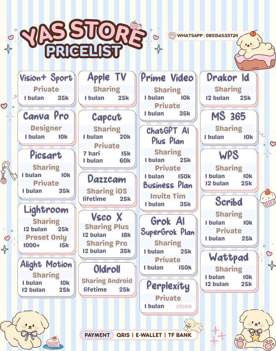 KAMHIR PIPEL CARI MAU BELI APPLIKASI PREM TRUSTED WITH ADMIN YG RAMWAH

BISA PESAN YOUTUBE WETV NETFLIX DISNEY HBO VIU IQIYI BSTATION YOUKU CANVA VISION DRAKOR ID AND MORE AALL DURASI ADA LOH

LANGSUNG tiny.cc/kesiniajayaw

#zonauang 2201