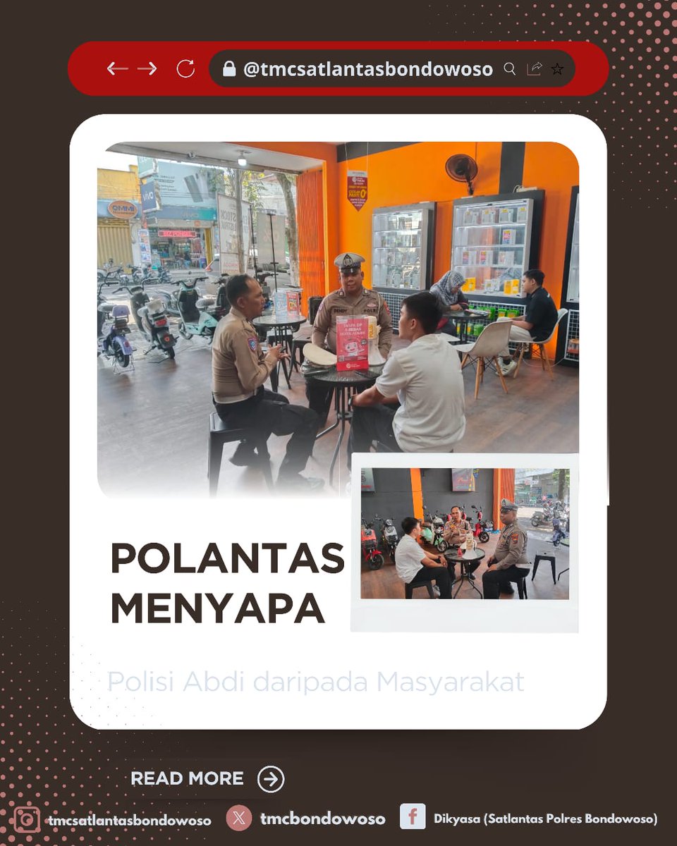 tmcbondowoso's tweet image. Polantas Menyapa karyawan Dealer  sepeda listrik dengan memberikan himbauan layanan Polri 110 dan edukasi tentang larangan penggunaan sepeda listrik di jalan raya guna mencegah terjadinya laka lantas
#polisi #ditlantaspoldajatim 
#humaspoldajatim 
#poldajatim 
#bondowoso