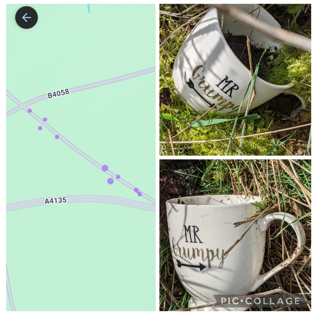 EricTorrington's tweet photo. #MrGrumpy must have been particularly #grumpy when he dumped his Mr Grumpy mug in a #Uley #Gloucestershire country lane. #litter #pollution #UntidyBritain https://t.co/NA0Apw0fx8