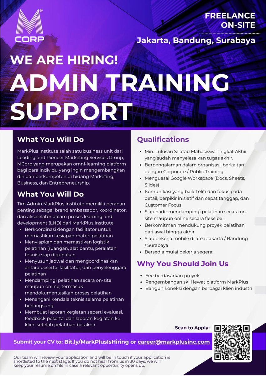 magnecareer's tweet image. #LokerPam - MarkPlus Institute | Training, Certification &amp;amp; Degree - Freelance Admin Training Support