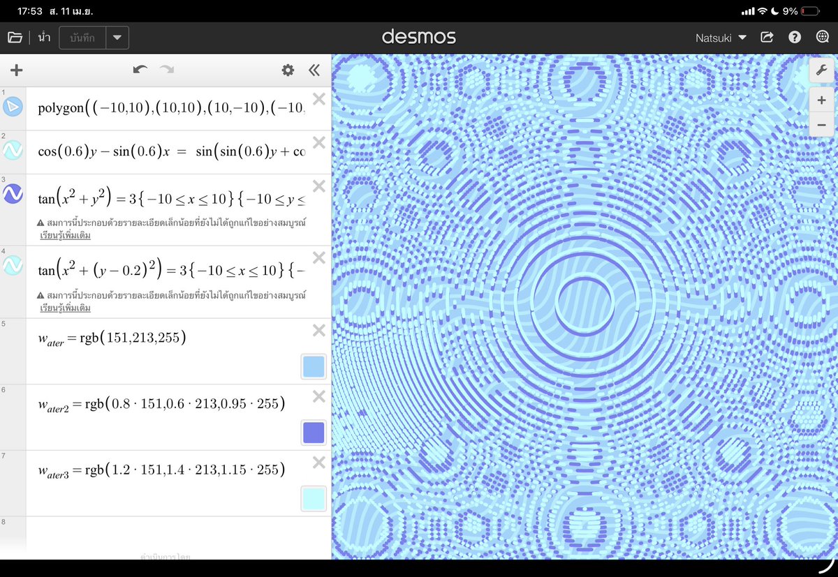 คนญี่ปุ่นคนนึงเจอฟังก์ชันคณิตแปลกๆ เลยคิดว่า น่าจะเอามาทำเป็นรูปคลื่นน้ำบน Desmos ได้ ดูแล้วก็สวยดี 😙