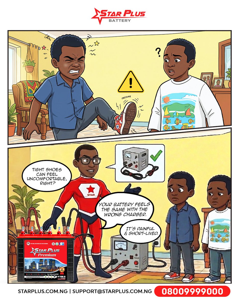 starplusbattery's tweet image. Wrong charger? Wrong results ⚠️🔋
Just like tight shoes, the wrong fit causes damage and discomfort.
Use the right charger for your battery — because performance and longevity matter 💪

#StarPlusBattery #BatteryCare #RightCharger #PowerMatters #LongLasting #EnergySolutions