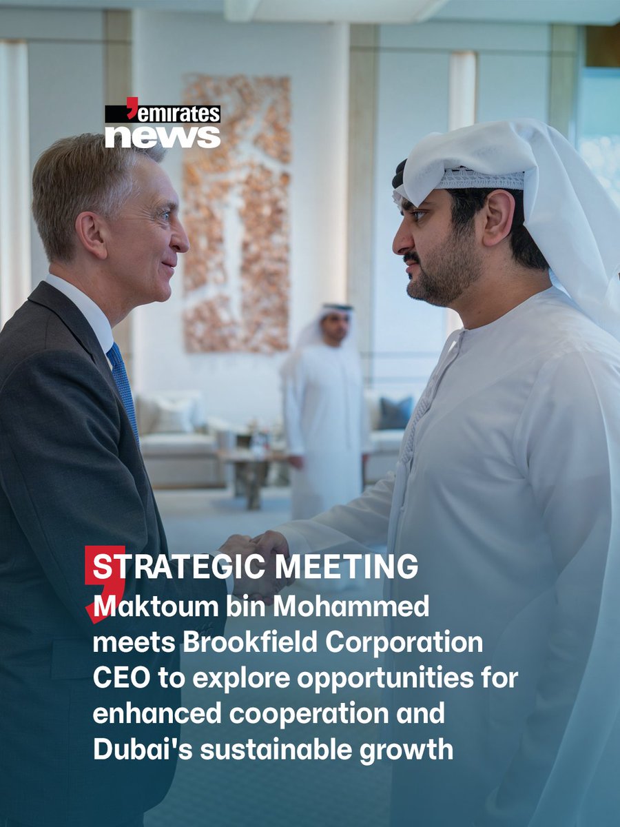 Emirates_News's tweet image. HH Sheikh Maktoum bin Mohammed bin Rashid Al Maktoum meets with Bruce Flatt, CEO of Brookfield Corporation, a leading global asset and alternative investment management company to explore opportunities for cooperation and Dubai’s sustainable growth.

#EmiratesNews #DubaiOneTv