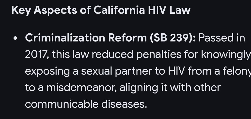 Jcarmichael1234's tweet photo. @VortexPGO @mykell_insig @DipshikhaGhosh This one situation id agree doesnt. But California passed a law that if you have hiv and give it to someone you arent charged with a felony. That's crazy to me. https://t.co/TMjykWrrZl