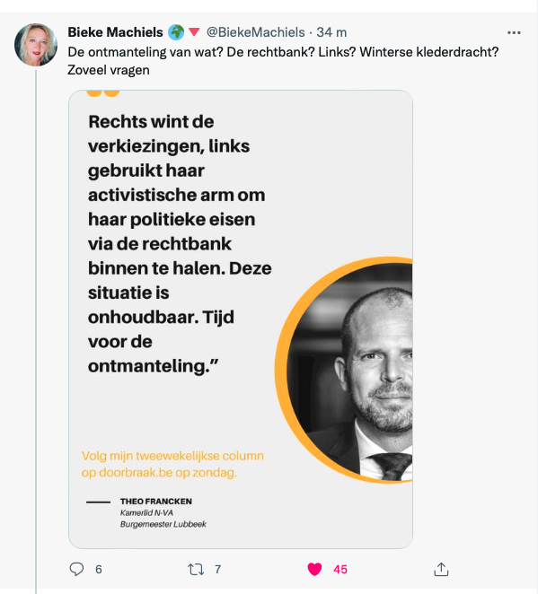 NolfJan's tweet photo. Ik hield de eerste verkiezing van Trump niet voor mogelijk, maar bij die eerste ambtstermijn waren de fans bij @de_NVA duidelijk. En waren ook te vinden voor een - nog  voorspelbaar rampzaliger -tweede termijn... De rechts-staters daar, hebben een probleem met de rechtstaat. https://t.co/y7VlMHWQJI