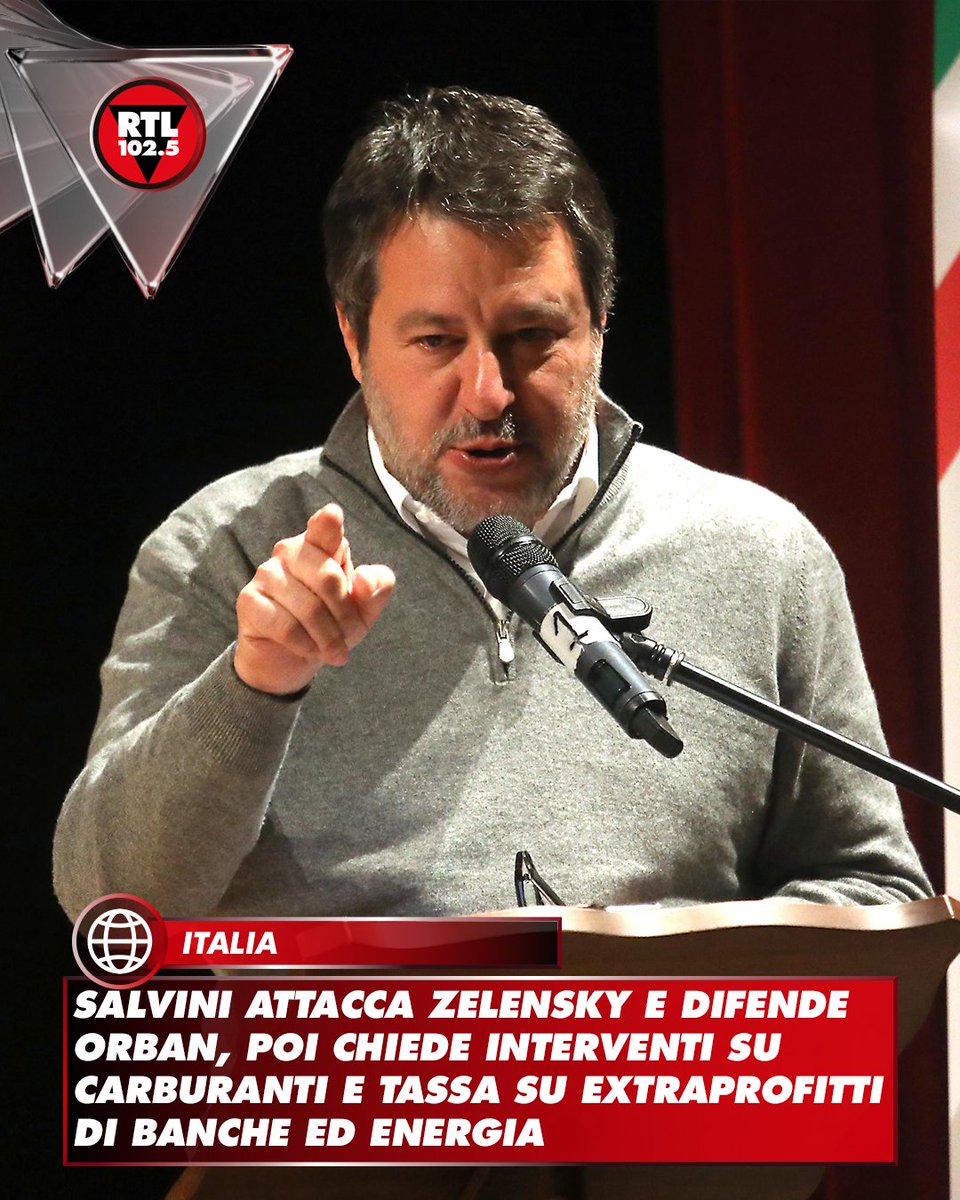 rtl1025's tweet image. 🔴 A #Milano, il vicepremier Matteo #Salvini attacca il presidente ucraino Volodymyr #Zelensky, definendo “volgari e disgustose” le presunte minacce rivolte al premier ungherese Viktor #Orban. #Salvini critica inoltre le interferenze nel voto ungherese, citando anche #Soros e von