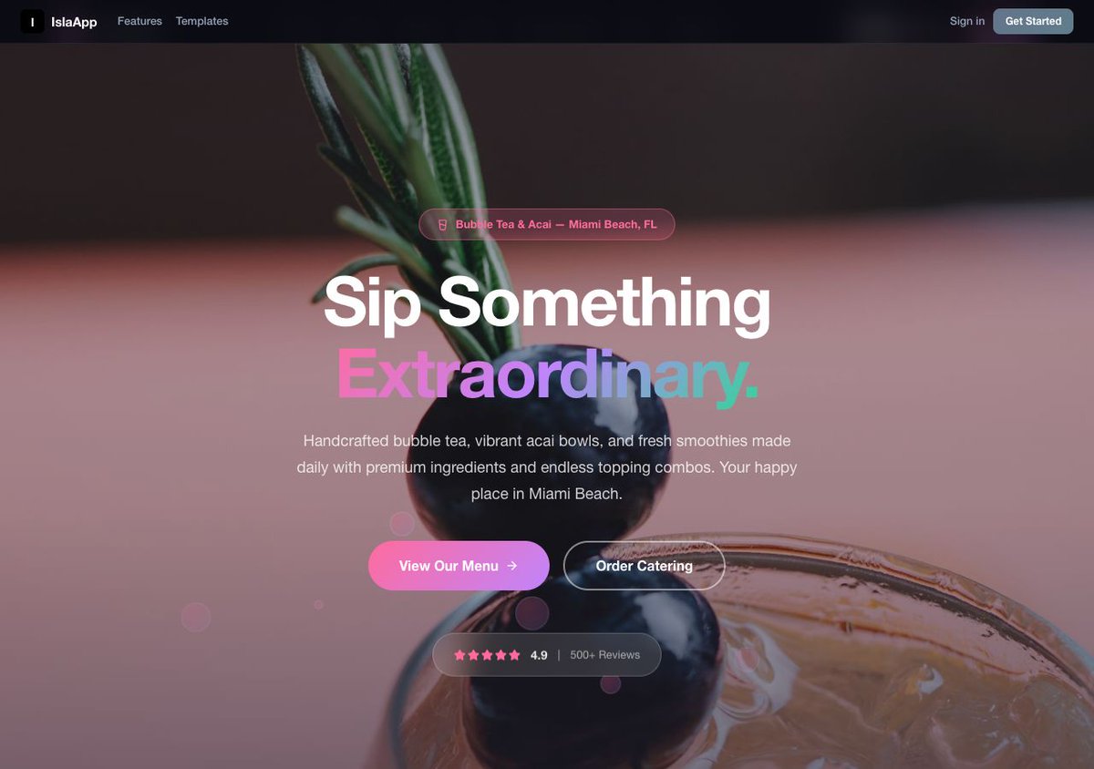 islaappSupport's tweet photo. Skip the $500/mo web agency. Our Bubble Tea &amp; Acai Bowl Shop template + Claude AI = your full website in minutes. Customize everything with prompts. No coding needed. 🧋 #IslaApp #SmallBusiness

https://t.co/rrObqhrVdh https://t.co/S4CM1jsSFS