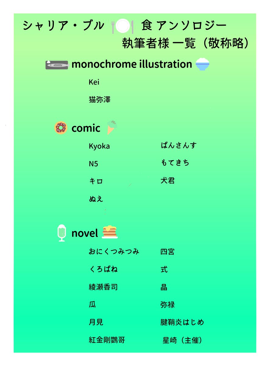 【🪓🟩×食】アンソロジー 告知アカウント tweet media
