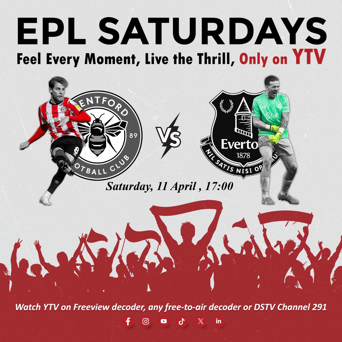 BotswanaYtv's tweet photo. 𝐓𝐰𝐨 𝐬𝐢𝐝𝐞𝐬 𝐥𝐞𝐯𝐞𝐥 𝐨𝐧 𝐩𝐨𝐢𝐧𝐭𝐬, 𝐨𝐧𝐞 𝐛𝐢𝐠 𝐨𝐩𝐩𝐨𝐫𝐭𝐮𝐧𝐢𝐭𝐲 𝐭𝐨 𝐩𝐮𝐥𝐥 𝐚𝐡𝐞𝐚𝐝. 

As Brentford and Everton battle to strengthen their place in the top 8, both teams will be eager to keep their momentum alive and push toward even higher league positions. Will Brentford make home advantage count and secure all three points, or can Everton silence London with a crucial away victory?

📺 𝐂𝐚𝐭𝐜𝐡 𝐢𝐭 𝐋𝐈𝐕𝐄 𝐭𝐡𝐢𝐬 𝐒𝐚𝐭𝐮𝐫𝐝𝐚𝐲 𝐚𝐭 𝟏𝟕:𝟎𝟎, 𝐨𝐧𝐥𝐲 𝐨𝐧 𝐘𝐓𝐕.