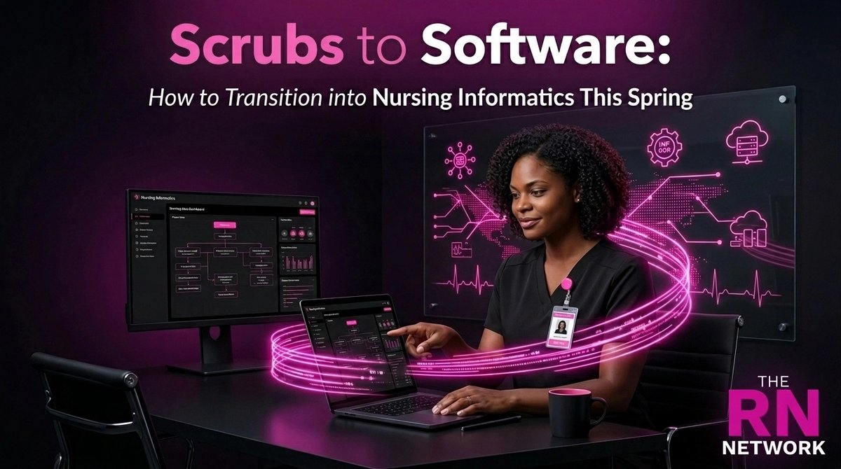 myRNNetwork's tweet image. Don't navigate career change alone. 🤝 Get the Scrubs to Software roadmap: rnnet.org/blog/ If you're focused on growing your nursing career, join The RN Network at RNNet.org today. #NurseNetworking #RNNetwork #Informatics #CareerGrowth