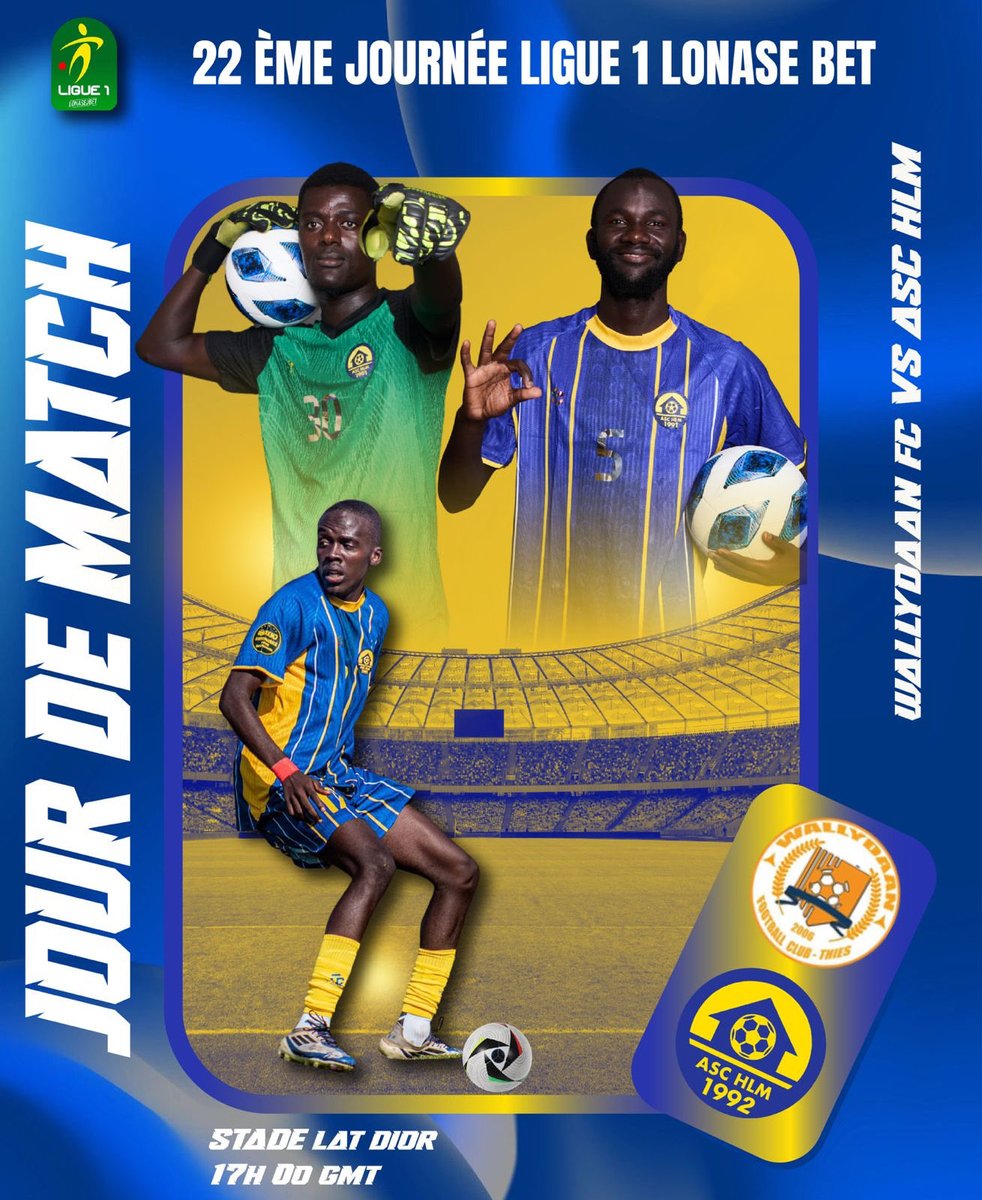 aschlmdakar's tweet photo. JOUR DE MATCH 💙🤍💛
J22 Ligue 1
WALLYDAAN 🆚ASC HLM
📆Samedi 11Avril 2026
🕠17 h 00 mn
🏟️stade Lat Dior
#allezhlm
#aschlm
#lsfp
#JamilaResidency by #SenegindiaSA
#kkmdautomobile
#tanorconfection
#hlmdeukkla
#football #sport #lsfp #ligue1sn#lonasebet
💙🤍💛✊🏾 https://t.co/04xra96HXe