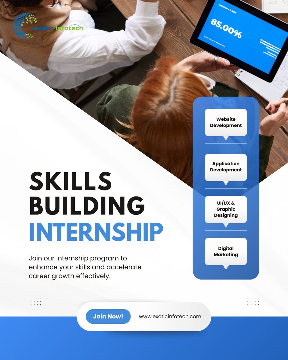 ExoticInfo99367's tweet image. 🎓 Internship Opportunity

Learn • Build • Grow 🚀
Start your journey with Exotic Infotech 💻

📩 Join now and take the first step toward your future!
🌐 exoticinfotech.com

#SkillsBuilding #InternshipOpportunity #TechInternship #CareerGrowth #ExoticInfotech