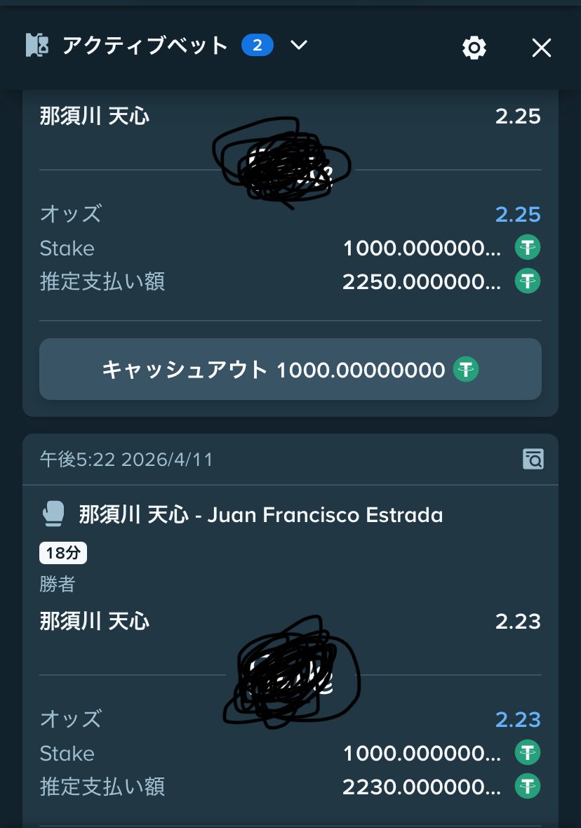 むずむずして追い$1000賭け🎰
勝てば$4500！まじで頼む🙏