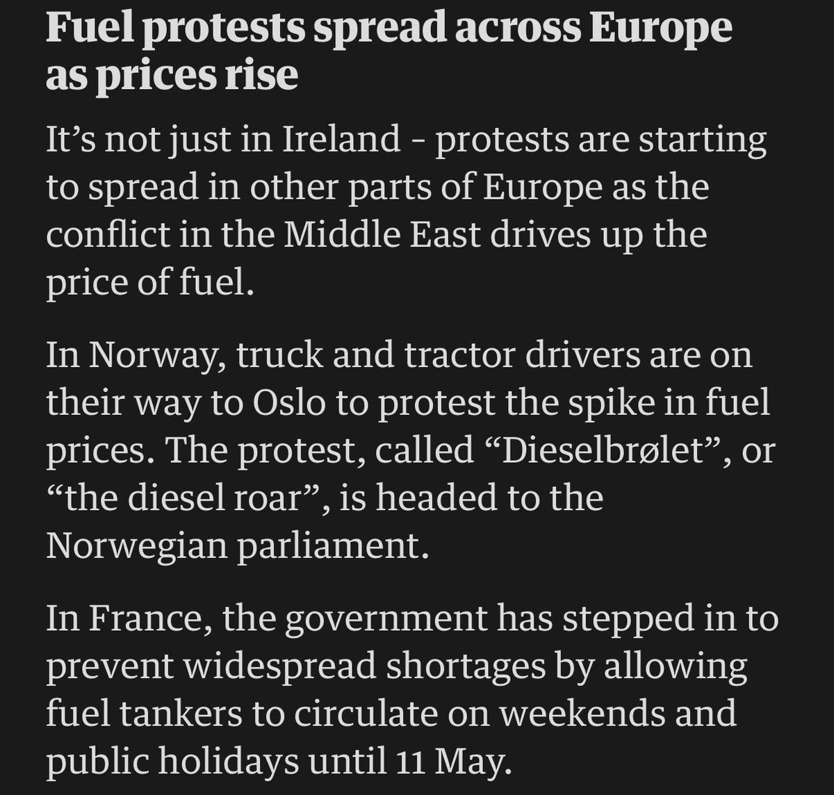 elerianm's tweet image. This reporting from The Guardian gives us a feel for the growing pressures in Europe as energy prices remain high.
The situation is worse in some developing countries, where physical shortages are already occurring.

#economy #MiddleEastWar #oil #energy @guardian