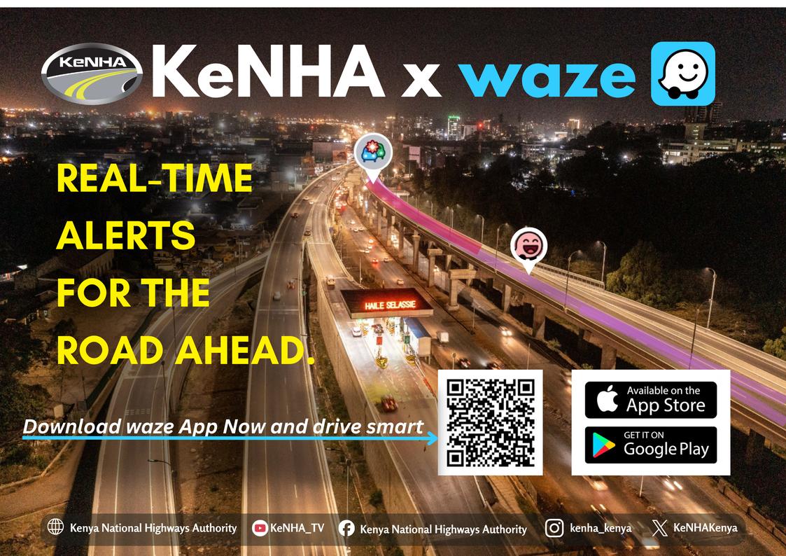 KeNHAKenya's tweet image. Drive smarter with real-time road alerts, powered by KeNHA and Waze