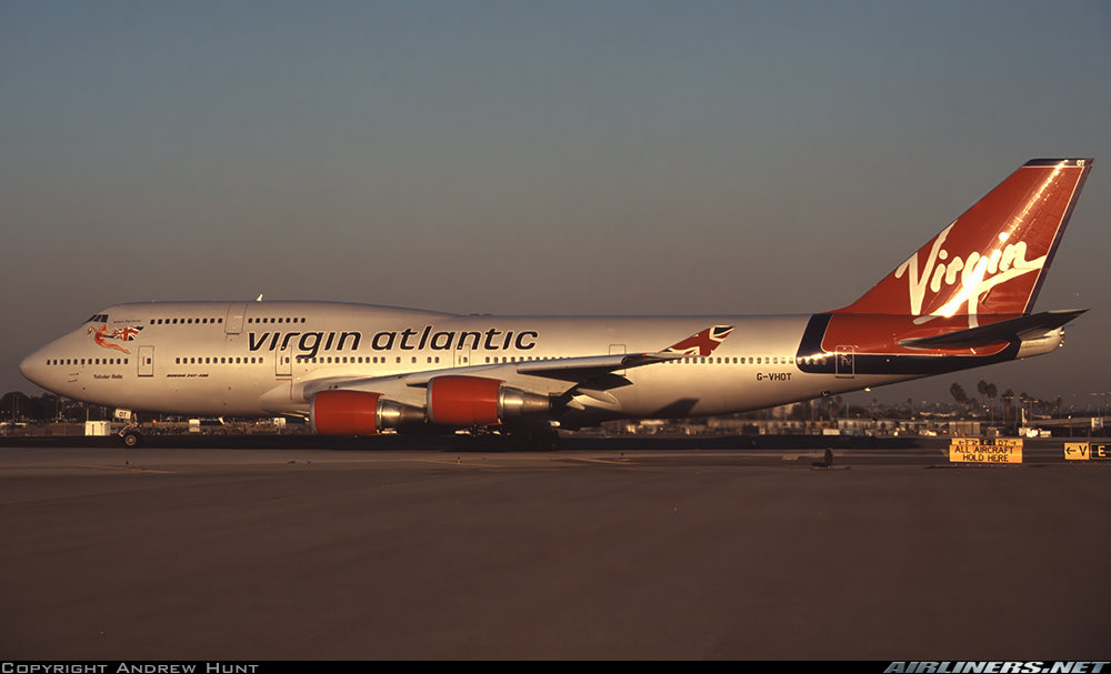 n194at's tweet image. Virgin Atlantic Airways 
Boeing 747-4Q8 G-VHOT
LAX/KLAX Los Angeles Intl Airport
Early 2000s
Photo credit Andrew Hunt
#AvGeek #Airline #Aviation #AvGeeks #Boeing #B747 #QueenOfTheSkies #LAX #LosAngeles @flyLAXairport #VirginAtlantic @VirginAtlantic  🇬🇧