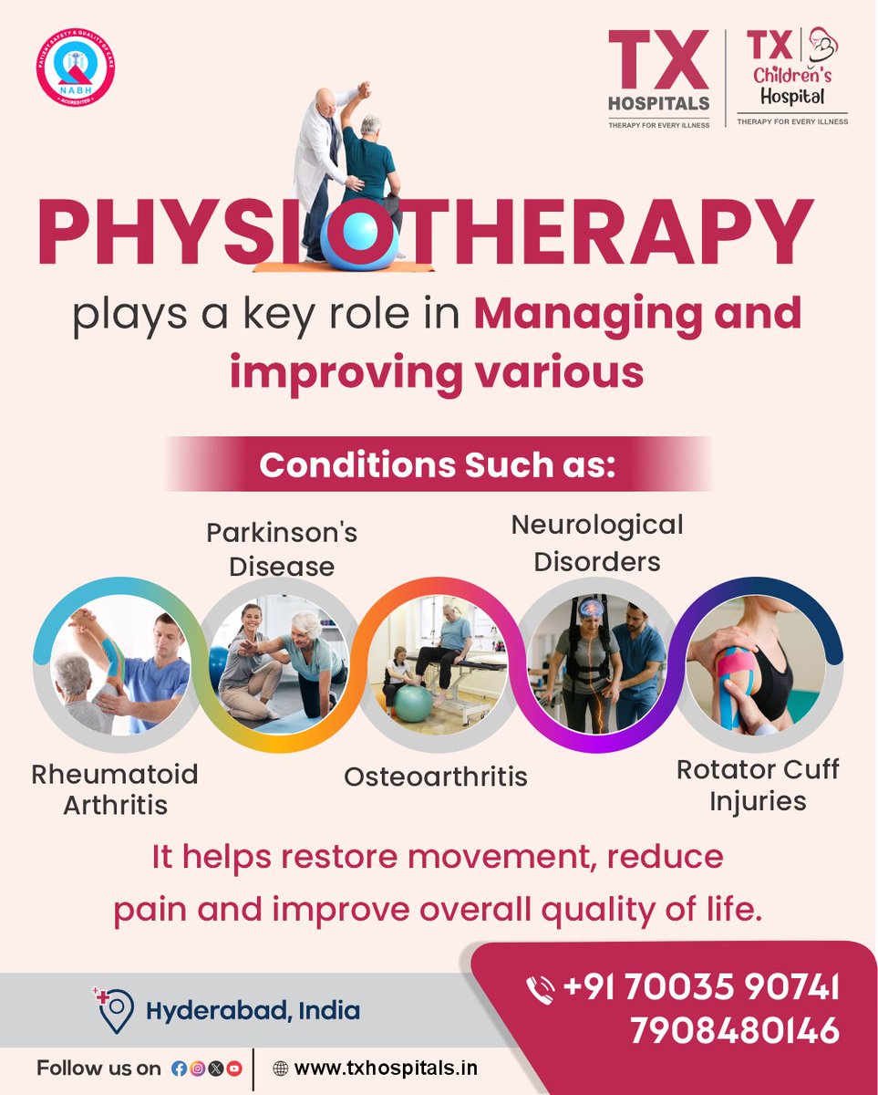 TxBangladesh's tweet image. 💪 #Pain. Limited movement. #Chronic conditions.
#Physiotherapy can help — and we're here for you. 💙

Parkinson's • Neurological • Arthritis • Osteoarthritis • Rotator Cuff

TX Hospitals, Hyderabad
Trusted by patients from Bangladesh.
📞 +91 70035 90741 | 7908480146
