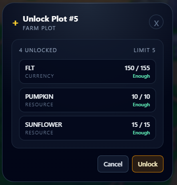 AquaDash25's tweet photo. Now have enough ✅ to unlock Plot 5 🌱

More Plot = faster Farming = Faster FLT farming ⚡💸

Generating FLT is also a MUST at @RootsandLoots to freely do things 💰

#rootsandloots #alphatest #cat2 https://t.co/f6Suw4eV7p