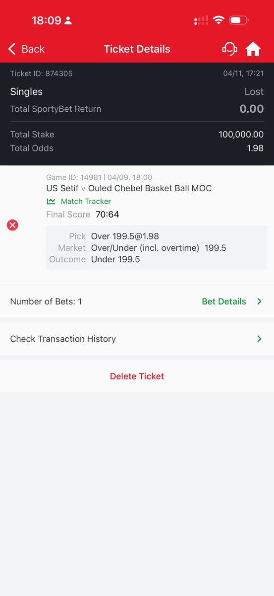 <a href="/SportyBetNG/">SportyBetNG</a> has started with their normal scams. Looks like this game was suspended or something when the 4th quarter started and the score was 80:82  with 8:36 minutes left. Now all of a sudden they settled the. Ticket as lost . And the score suddenly says 70:64.