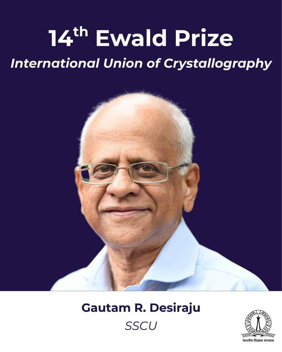 quantumrajneesh's tweet photo. Congratulations Prof. Desiraju on Being Conferred with Prestigious 14th Ewald Prize for your Ground Breaking Congratulations in the Field of Solid State &amp; Structural Chemistry.  @GautamDesiraju Picture Credits: @iiscbangalore https://t.co/L5EyclnlSh