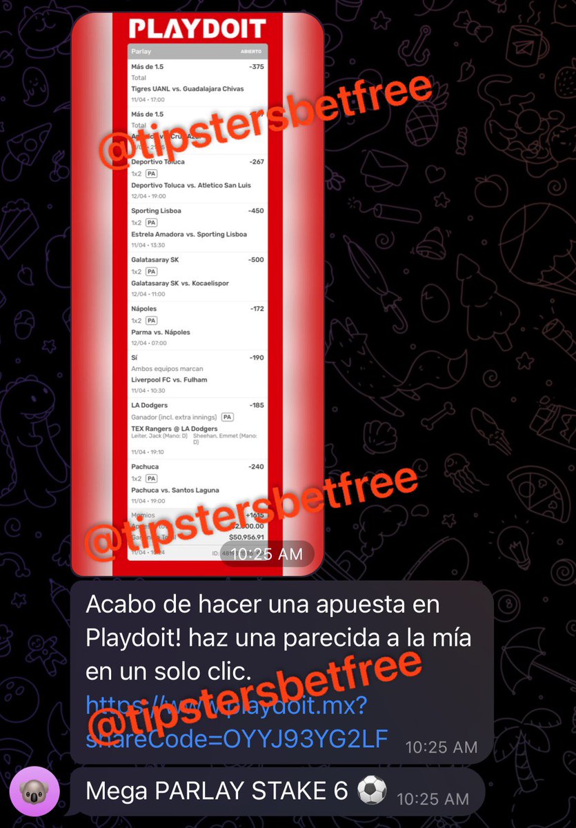 TipstersBetFree's tweet image. ➡️Mega parlay 🤑 soñador de Koala Picks 🐨
