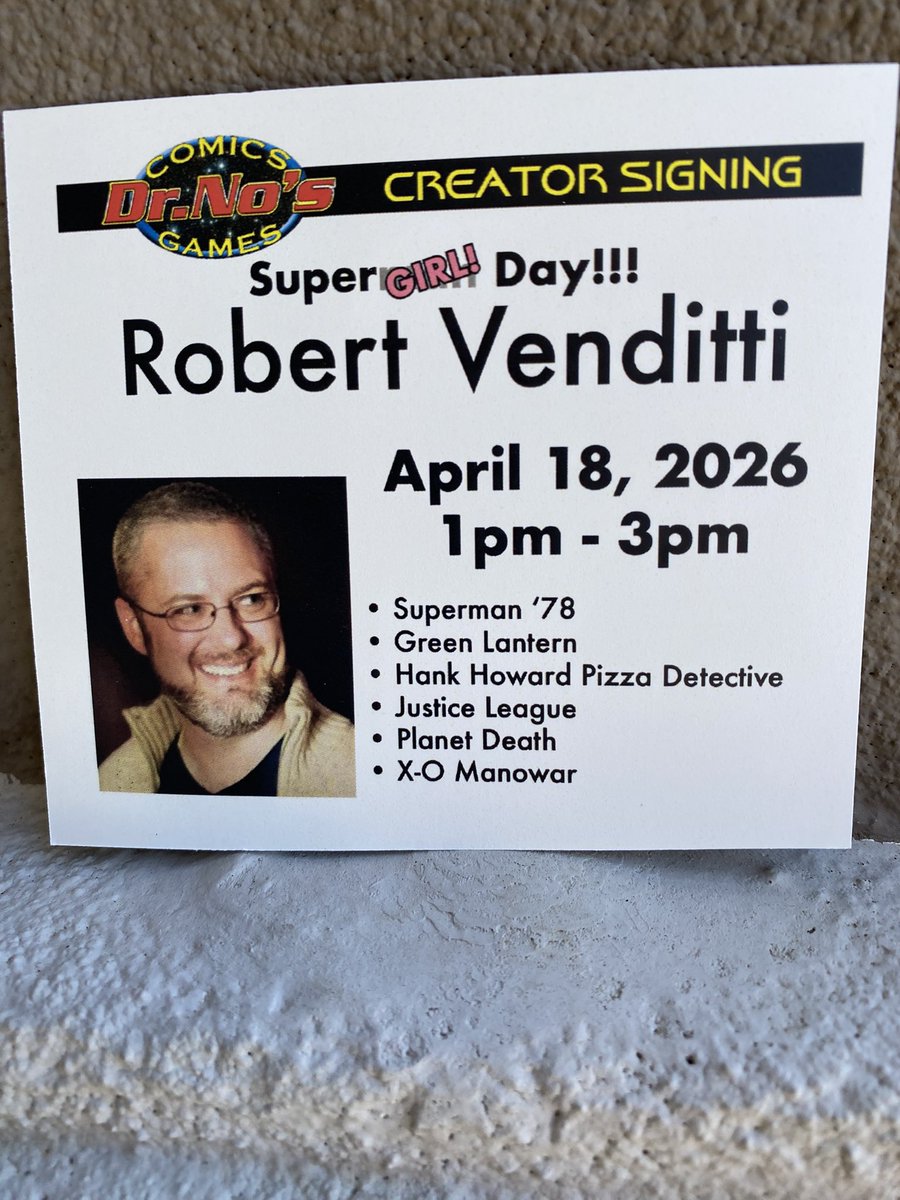 drnoscomics's tweet photo. Meet Robert Venditti this upcoming Saturday, April 18th! Signing from 1pm-3pm https://t.co/J40FUi72Ls