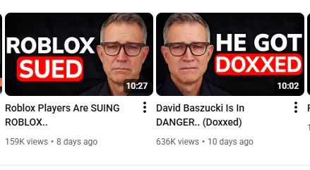 sonadowyuri's tweet image. the AI crying david thumbnails roblox youtubers use remind me of being on deviantart seeing posts where there are over a hundred posts with one specific character doing one specific thing to the point you can tell it's a fetish