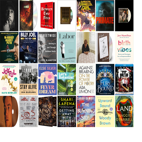 FramPub's tweet photo. This week the Framingham Public Library has 155 new books, eleven new movies, and thirteen new music CDs.  New items include The Way I Am, Red Bird, Between Two Fires, The Great Divide, Primate, Dandelion, Mr. Nobody Against Putin, and Fury Bound. https://t.co/8MCwWIqFCG https://t.co/8fBEt7STks