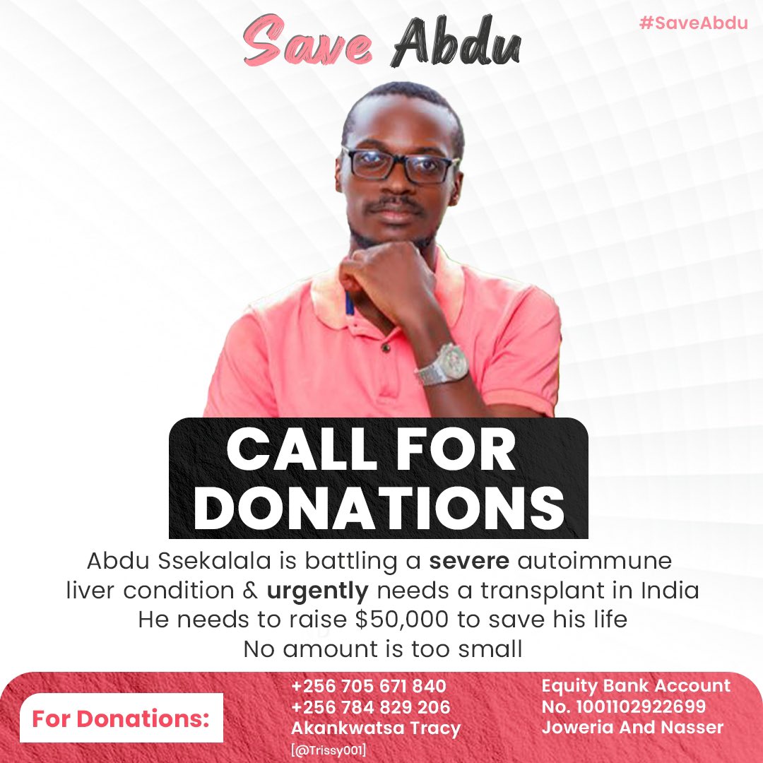 Kk_Hamis's tweet photo. Dear All , we as Ugandans on X are fundraising for our colleague who is due for a liver transplant . If any of you in Nigeria can join hands with us , we can give him a chance to live again 🙏🏿🫶🏿 https://t.co/PgA6Gy8pvX