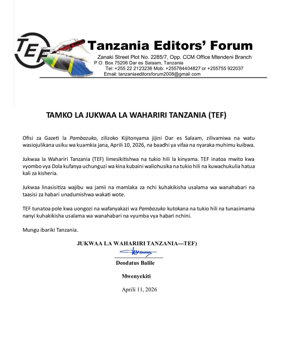 Tanzania Editors Forum (TEF) tweet media