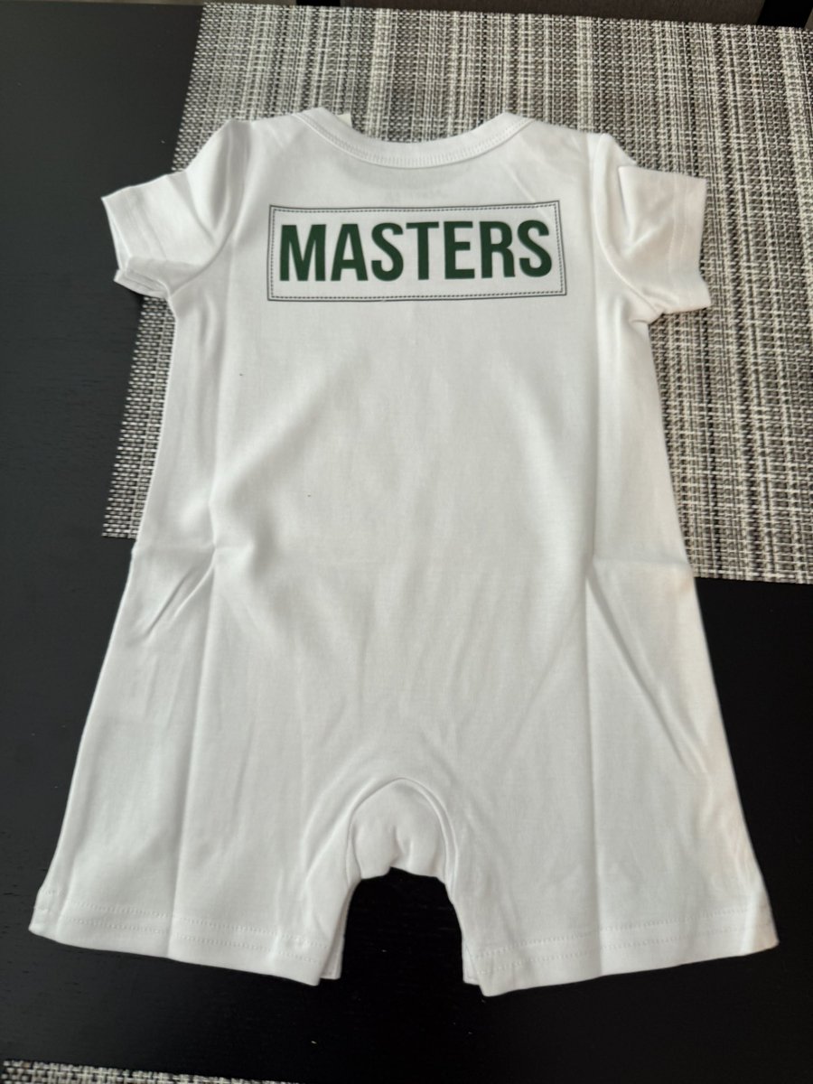 dhansenAGG's tweet image. Three trips so far this week to @TheMasters and my only Masters Haul pic I’m sharing is this cool onesie for my future first grandbaby ❤️🙏🏻🍼 #dueinNovember #unisex