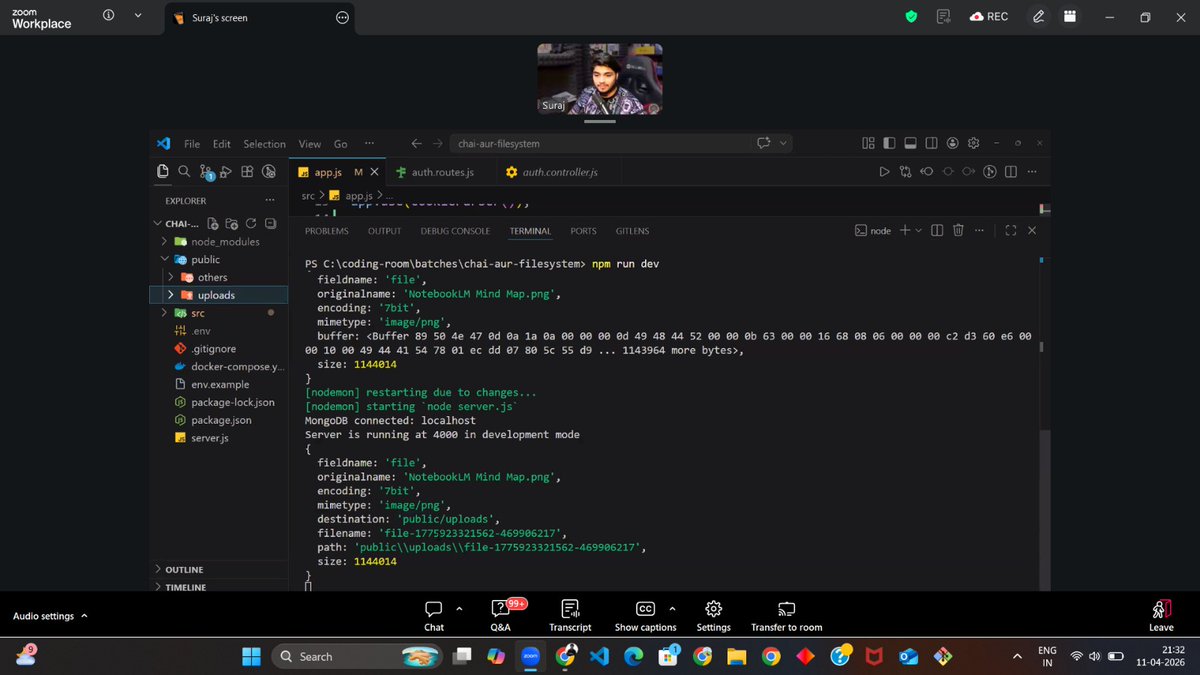 IamRajarshi_Dev's tweet image. Today's topic of #WebDev Cohort T class : 
1. Covered almost all built-in functions on "fs" module.
2. Performed all CRUD ops on files.
3. Done file uploading using multer and imagekit.
4. File uploading constratns.

#nodejs #Backend #ChaiCode #LearningInPublic #ChaiSQL