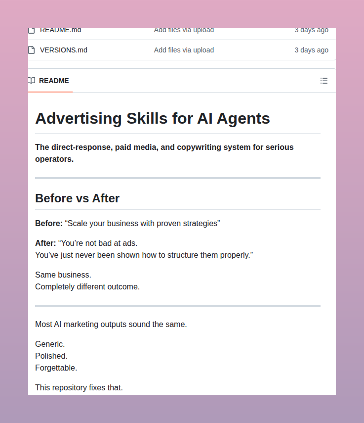 tom_doerr's tweet image. Direct response copywriting system for AI agents

github.com/realkimbarrett…