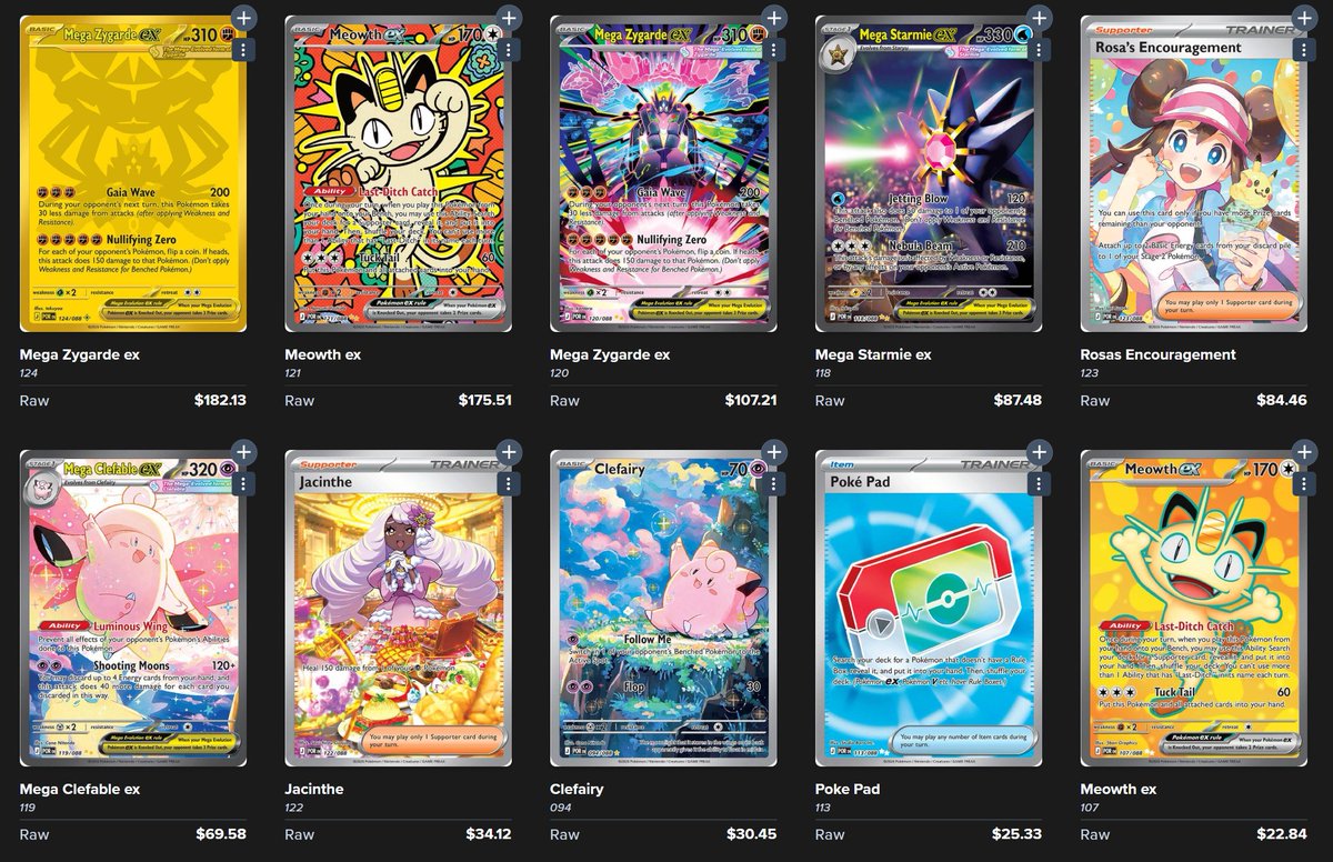 PokeHEX5555's tweet image. Rosa's Encouragement falling out of Top 4 already...it will continue to fall. At minimum it will be out of the Top 5.

Meowth SIR for top card, Clefairy will enter the Top 5. It may not go Top 3 even.

People comparing the Clefairy to the Magikarp or Groudon are ill informed.