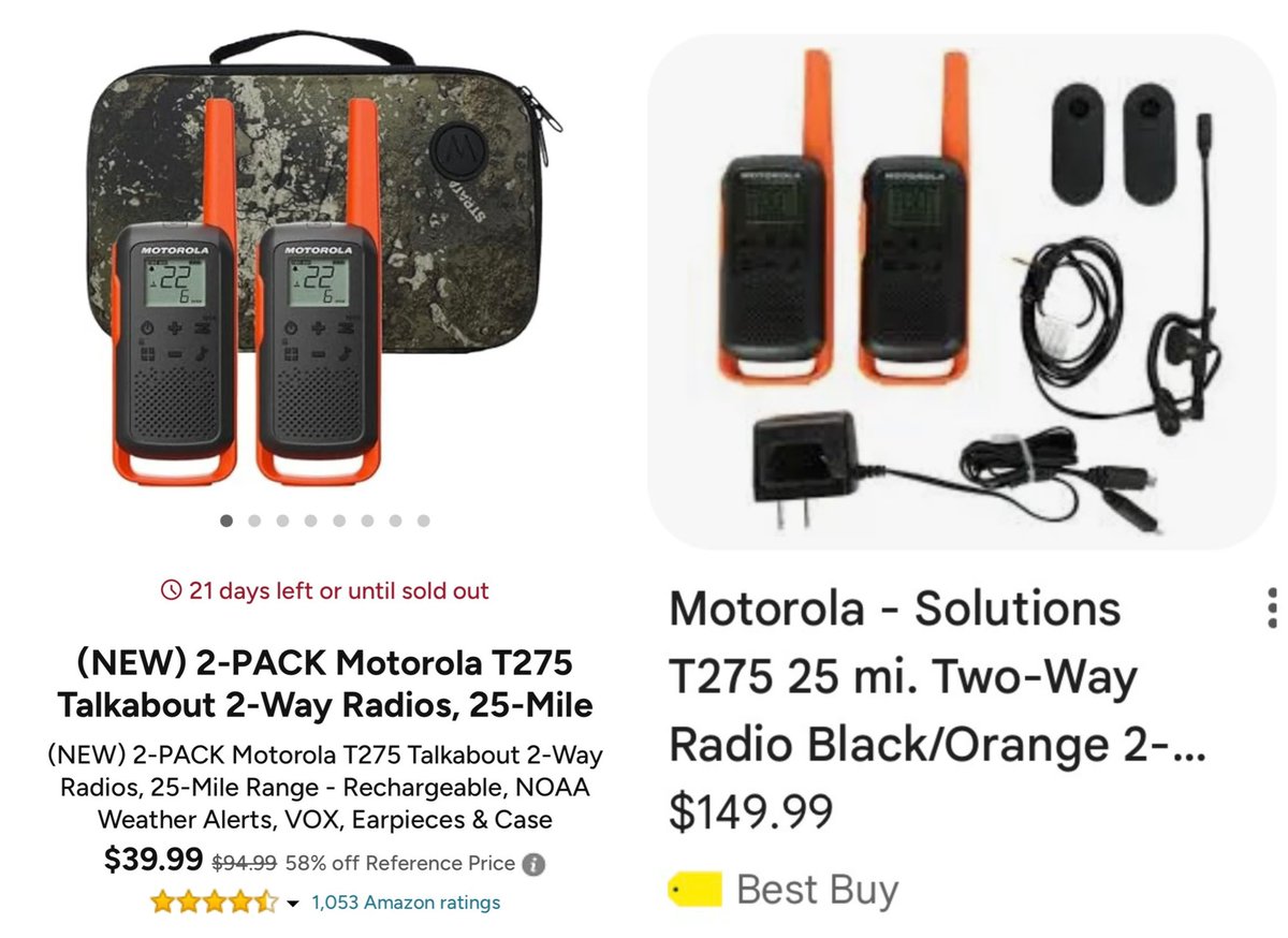 GlitchedDeals's tweet image. 2-PK MOTOROLA RADIOS FOR $39

This 25-mile range walkie talkie bundle with accessories is now over $110 off at Woot

Same bundle is $150 at stores like BestBuy, will sell out

Free shipping included for Amazon prime members

mavely.app.link/6VRXX7ySf2b #ad