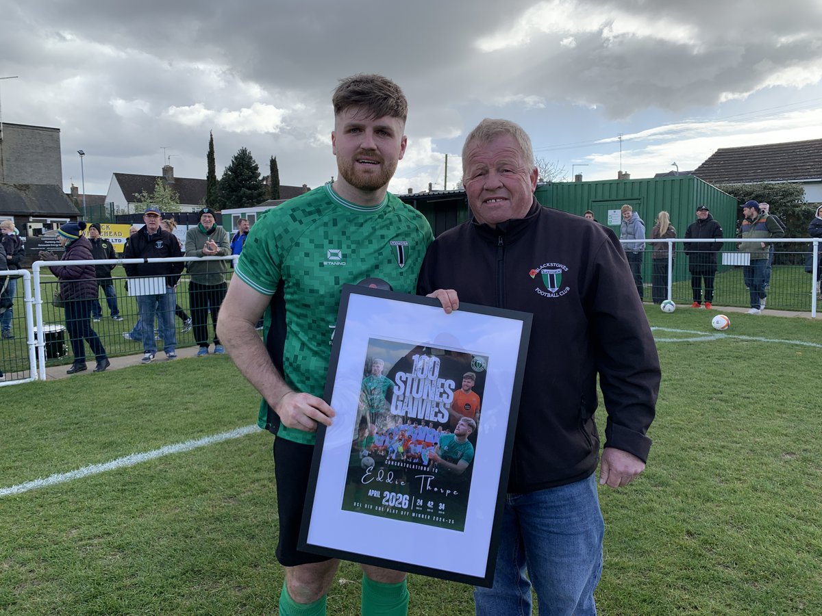 BlackstonesFC's tweet photo. This afternoon's game marked @eddiethorpe__ 100th appearance for the Stones. Eddie adds grit and solidity to any lineup and was a huge part of our success last year. 

Congratulations Eddie - a massive part of the Stones!

@LincsOLSport @RutStamSound https://t.co/3f0bcfM4Fp