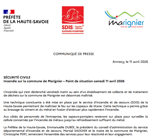 Image de Préfète de la Haute-Savoie : #Incendie | L’incendie qui s’est déclenché vendredi matin au sein d’un établissement de collecte et