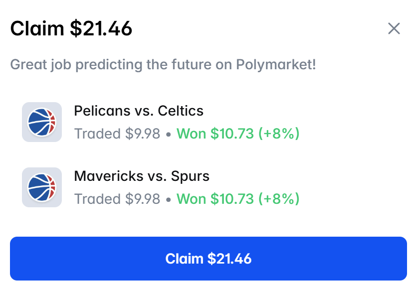 amrute3's tweet photo. 📝 【Web3 韭菜日记 S2 | Day 27 复盘】
🛡️ 鹈鹕 vs 凯尔特人战果：Traded $9.98 ➡️ Won $10.73 (+8%)
🛡️ 独行侠 vs 马刺战果：Traded $9.98 ➡️ Won $10.73 (+8%)
30 连胜已在身后，Day 28，机器的扫描仪会再次亮起红灯吗？
#Polymarket #Web3 #量化交易 #交易心理  #NBA #RiskManagement #30连胜 https://t.co/WxQuVYX5dt