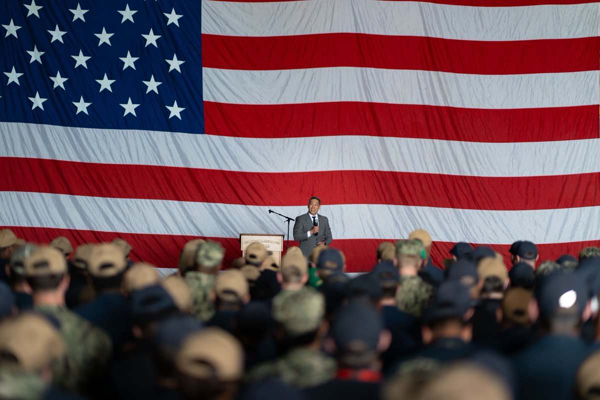 TheCVN69's tweet image. The Honorable 🫡 

The Under Secretary of the Navy, Hung Cao, visited #MightyIKE on Apr. 7th, 2026 to speak to and recognize Sailors who’ve been working to make a smooth transition from maintenance to mission.

#GreaterEachDay #CSG2