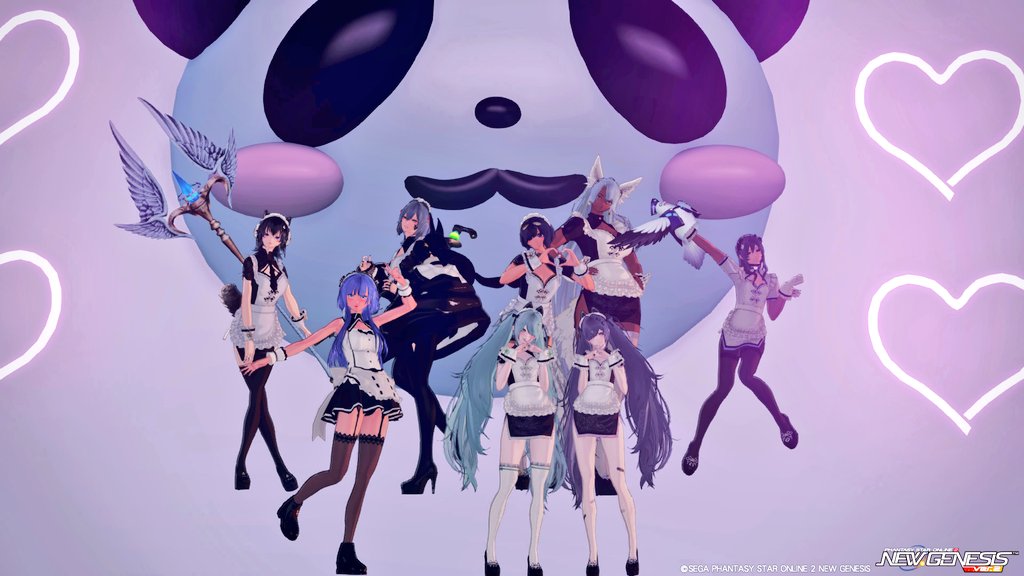 leafxleafx_'s tweet photo. 今日はチームでメイド撮影会をしたよ🐼

 #pso2ngs https://t.co/pErkLApVDz