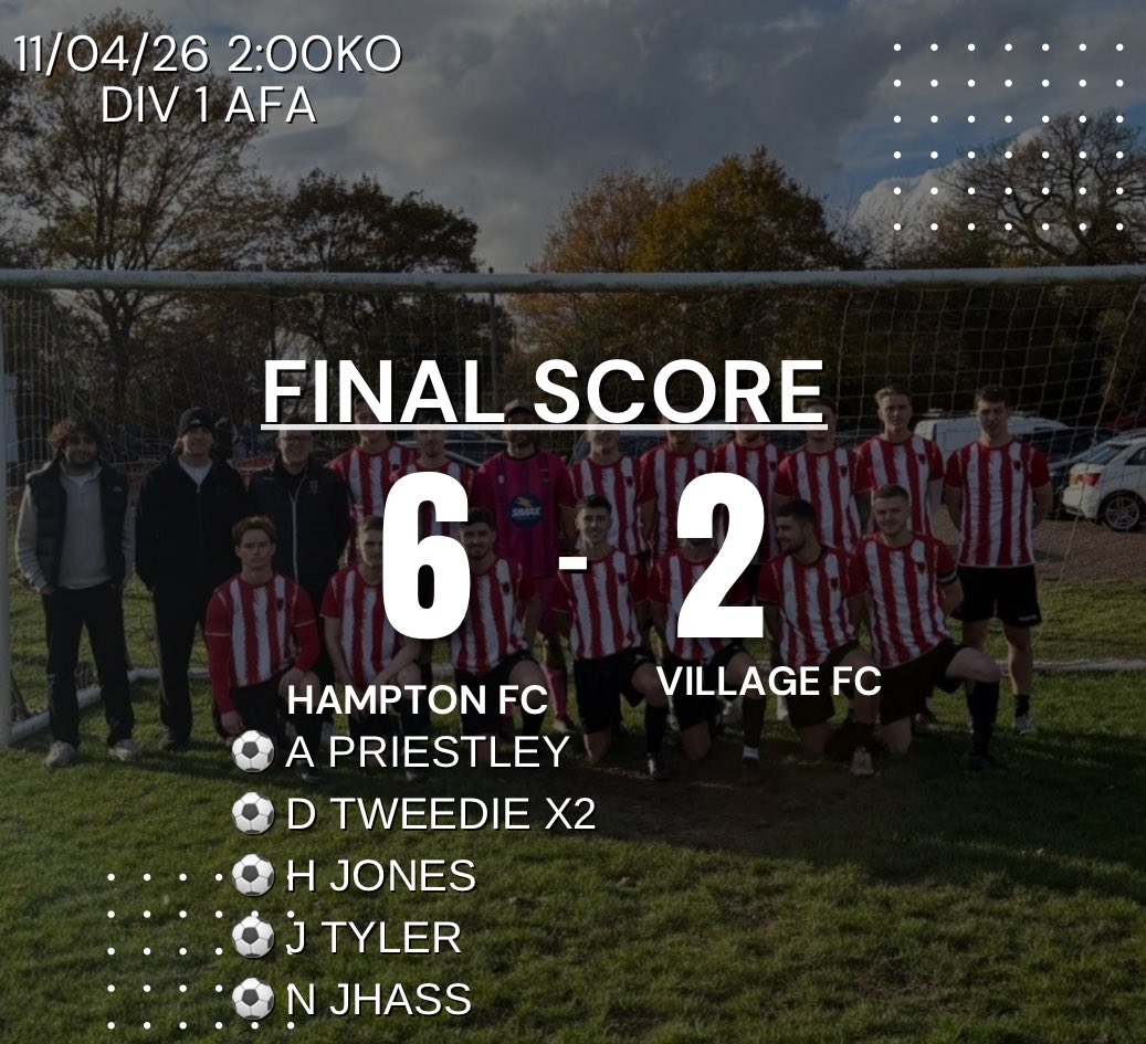 Hampton_1996's tweet photo. Hampton 6-2 Village

Very good win and performance from the lads today. A convincing 2nd half saw us score 4 and come out 6-2 winners.

Not sure what Tweedie had for breakfast but it turned him into prime Lukaku

Up the Hampton❤️🤍 https://t.co/Yx1US52xzU