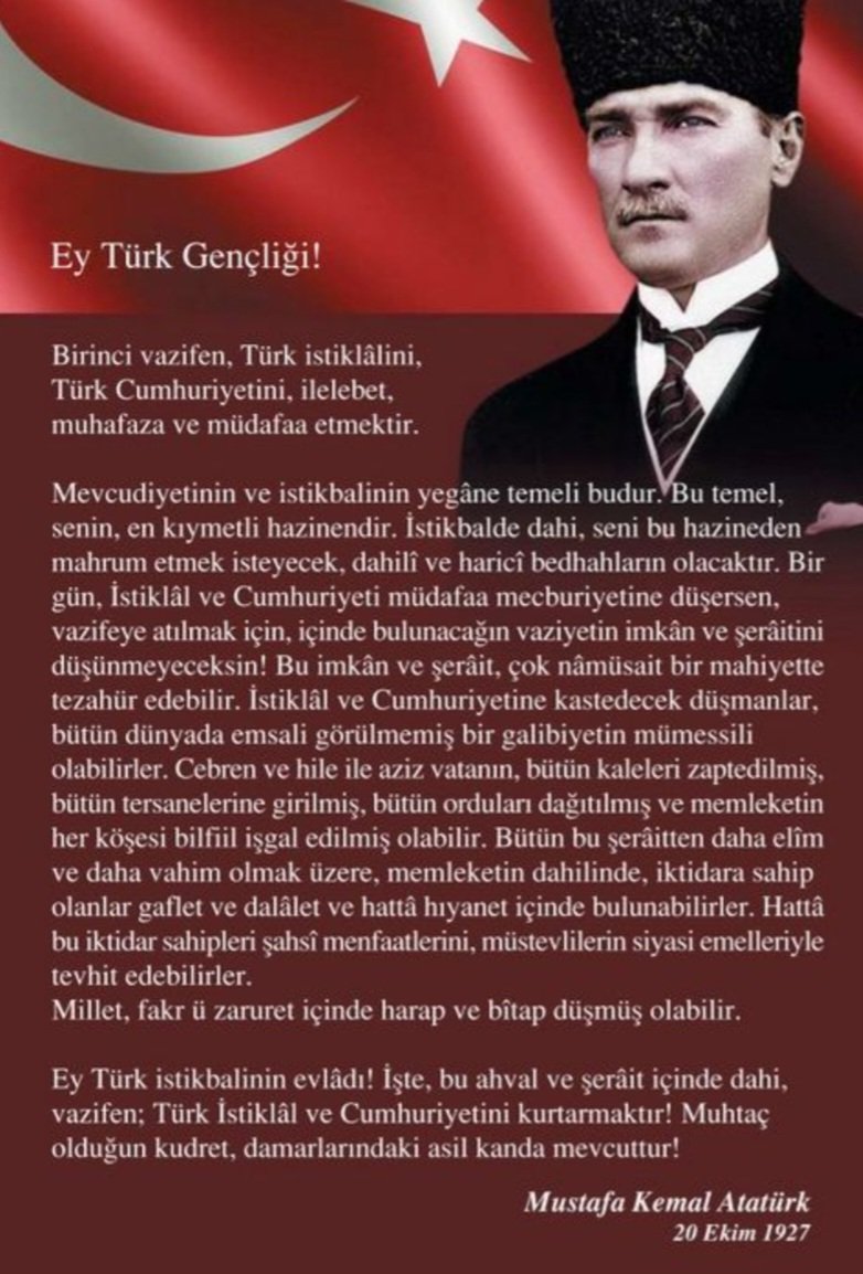 Halkının  yüz yıl sonrasına dahi ışık tutan bir LİDER .

Ve o ışığa sırtını dönüp , körü körüne karanlığa doğru yürüyen bir halk  .

A .