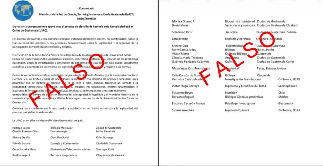 PrensaComunitar's tweet photo. #USAC La Red Internacional de Ciencia, Tecnología e Innovación, @RedCTI_GT desmiente un comunicado en el que supuestamente respaldaba la elección de Walter Mazariegos.
Asegura que es falso y denuncia irregularidades en el proceso de Rectoría de la USAC.
#usaclibre https://t.co/0OgsfLj225